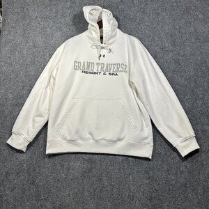 Under Armour Hoodie Mens Medium White Loose Fit Grand Traverse Resort Spa Logo